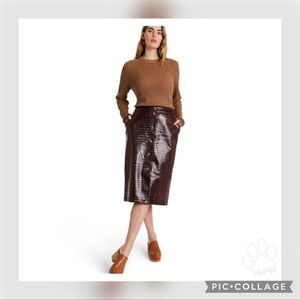 NWT Rachel Comey Women’s Faux Leather Brown Textured Pencil Skirt  10